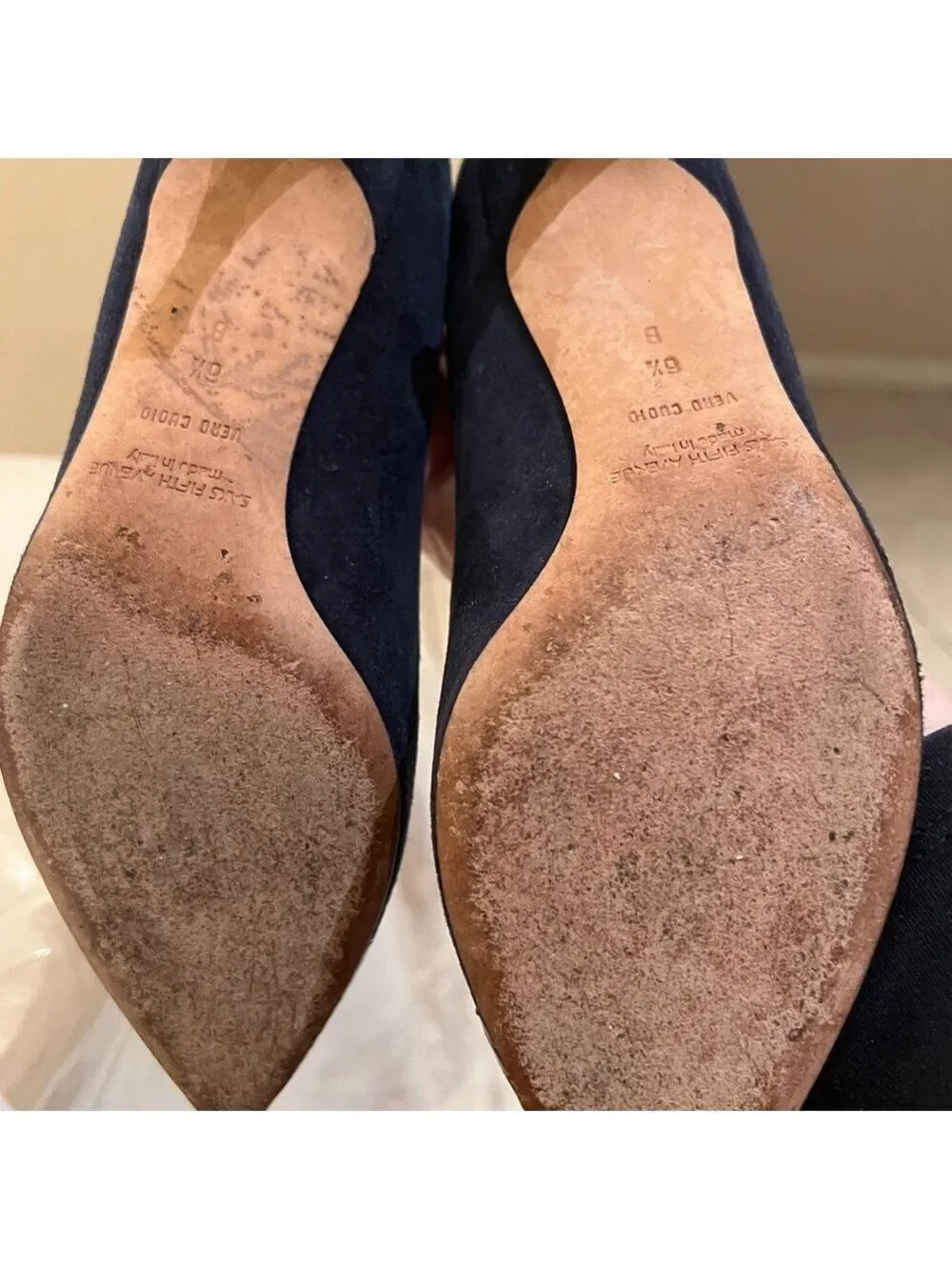 Saks Fifth Avenue Navy Suede & Snakeskin Toe Cap Heels